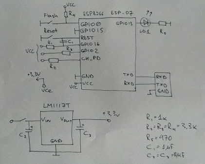 Circuit for ESP8266 ESP-07 microcontroller