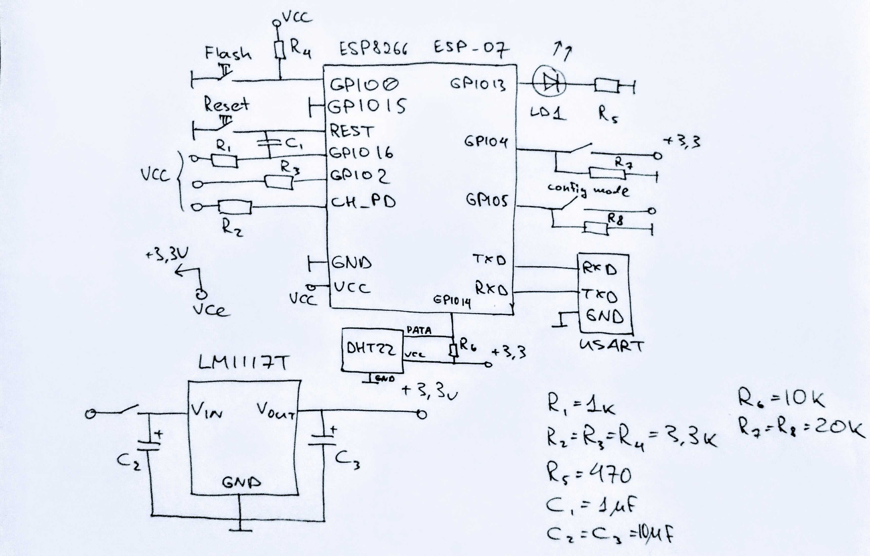 Cirquit for ESP8266 ESP-07 and DHT22