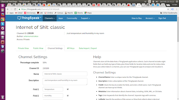 Channel settings on ThingSpeak